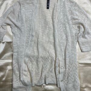 Absolutely Cream Open-Front Knit Cardigan with Eyelet Detail